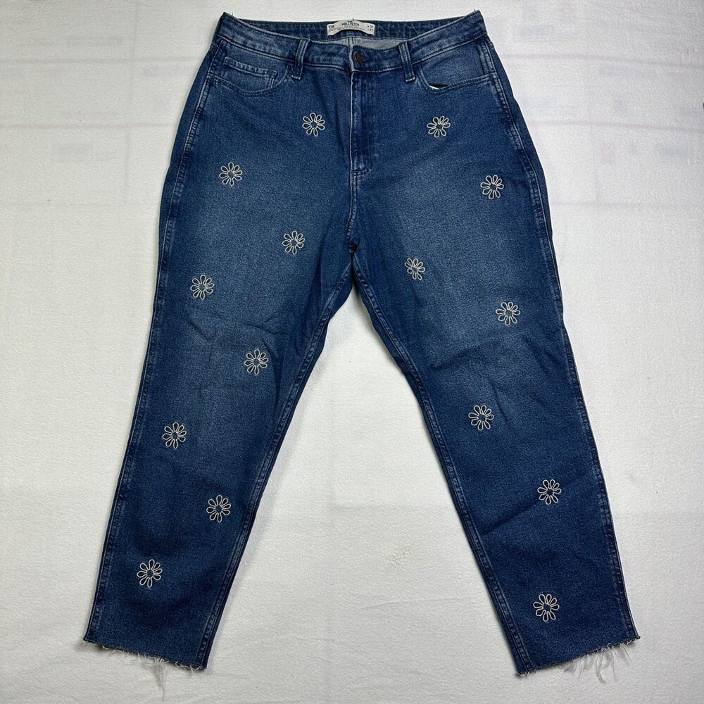 Hollister Curvy High-Rise Mom Jean Women's 13R W31 L27 Blue Daisy Embroidered